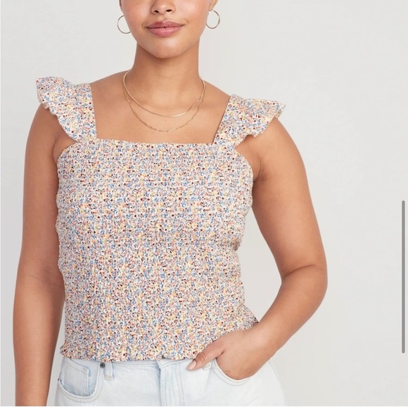 NWT Old Navy Smocked Fitted Ruffle Trim Pink Ditsy Floral Top Womens size XL - Picture 14 of 14